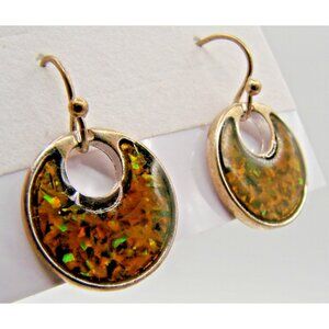 Amber Iridescent Teardrop Earrings Gold Tone Pierce Boho Fashion Jewelry Vintage